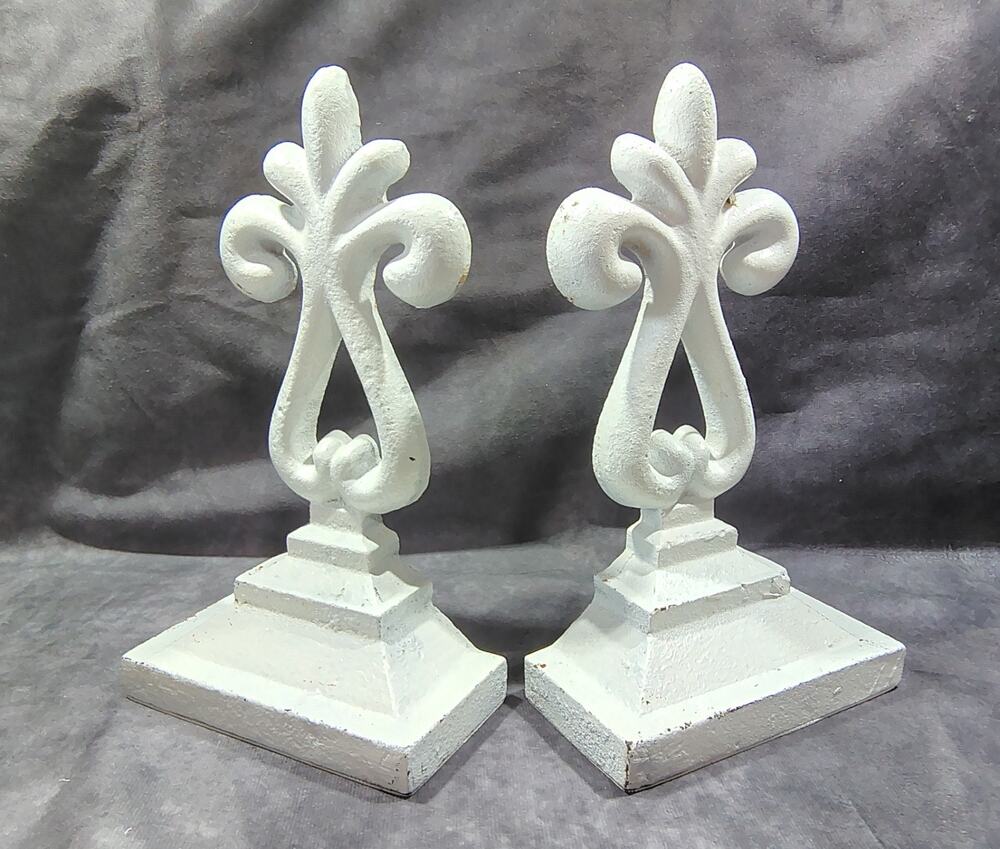 Finial Bookends Rustic Heavy Cast Iron Painted White Set of 2